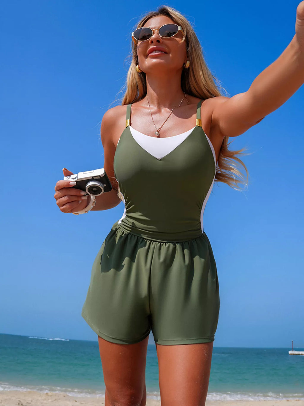 Color Block Adjustable Strap One-Piece Swimsuit - Lilixa.store