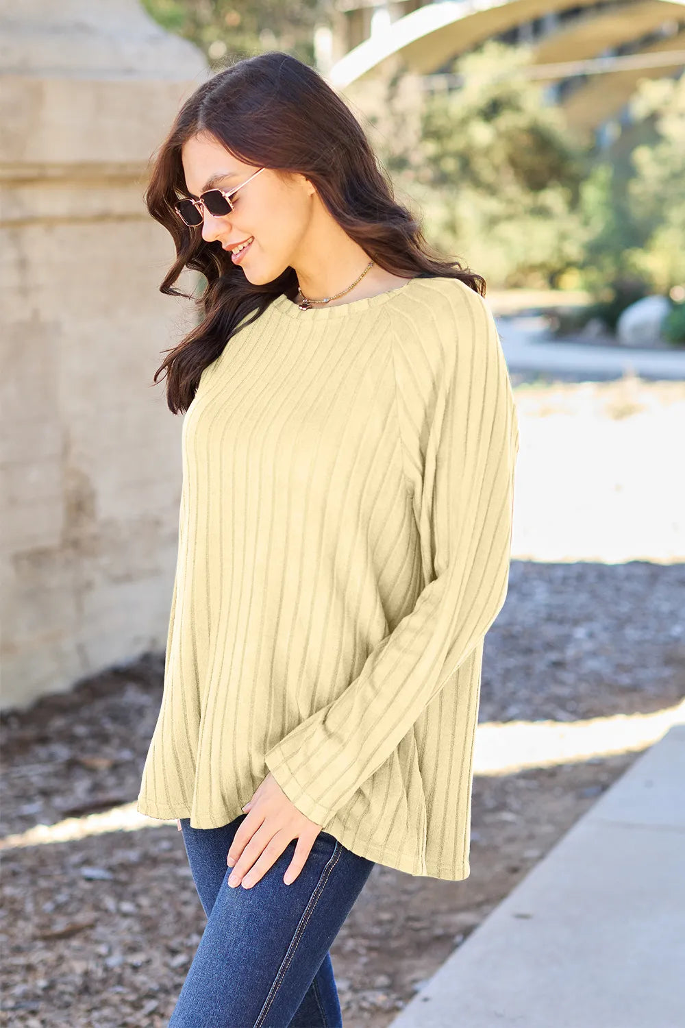 Basic Bae Full Size Ribbed Round Neck Long Sleeve Knit Top - Lilixa.store