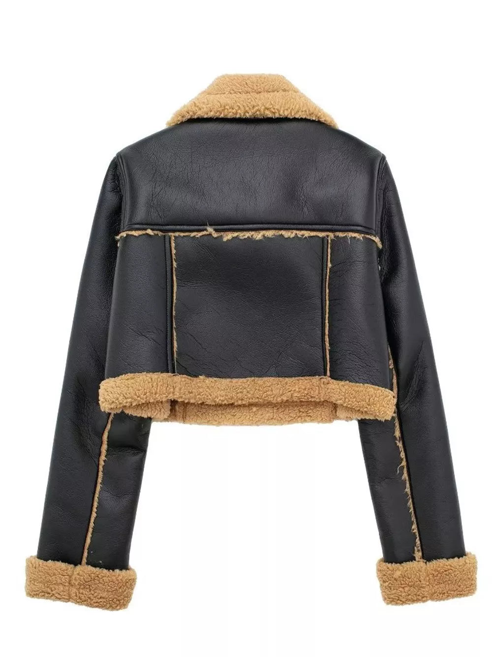 Collared Neck Long Sleeve Plush Cropped Jacket, view 11
