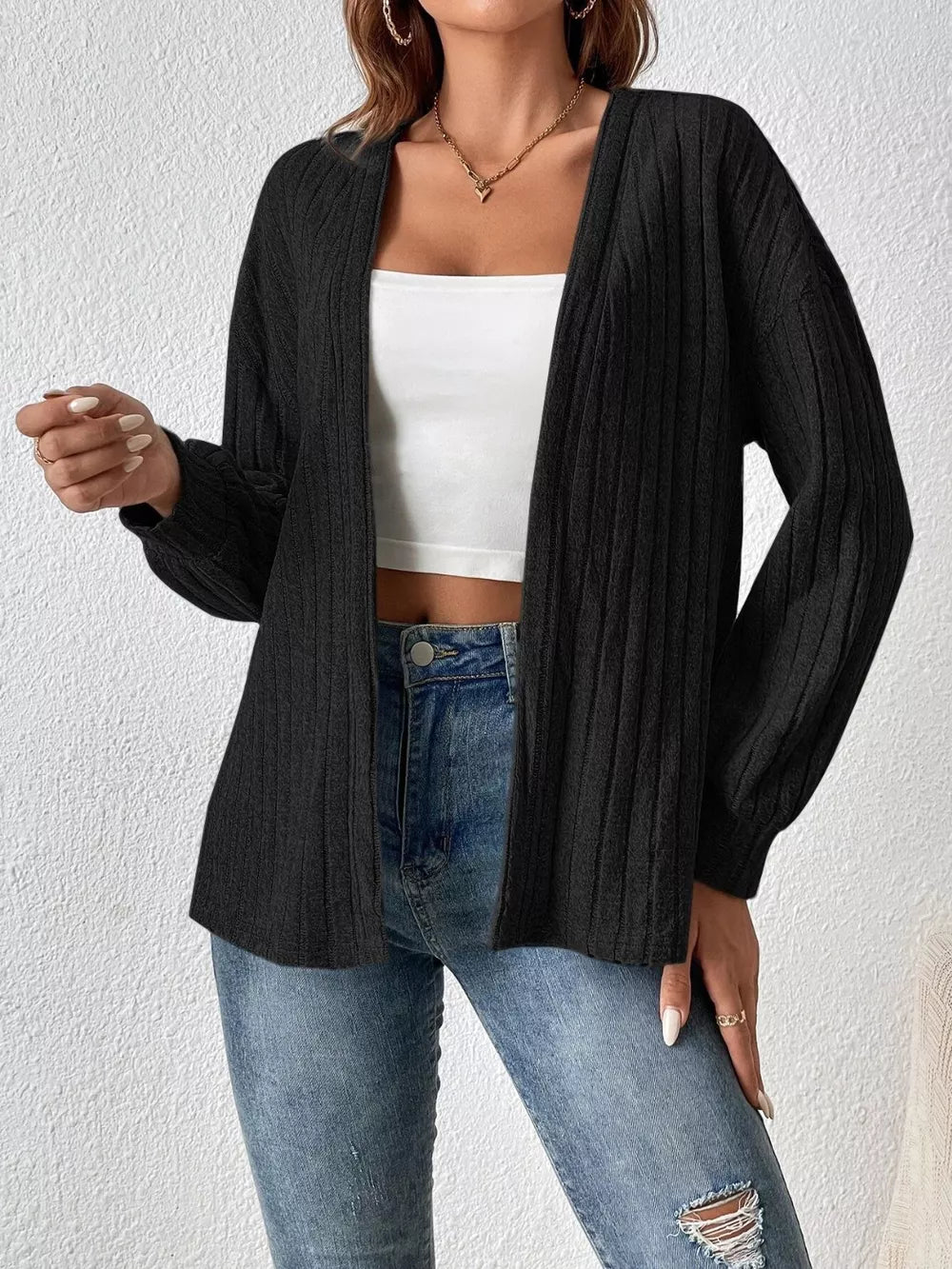 Open Front Long Sleeve Cardigan - Lilixa.store