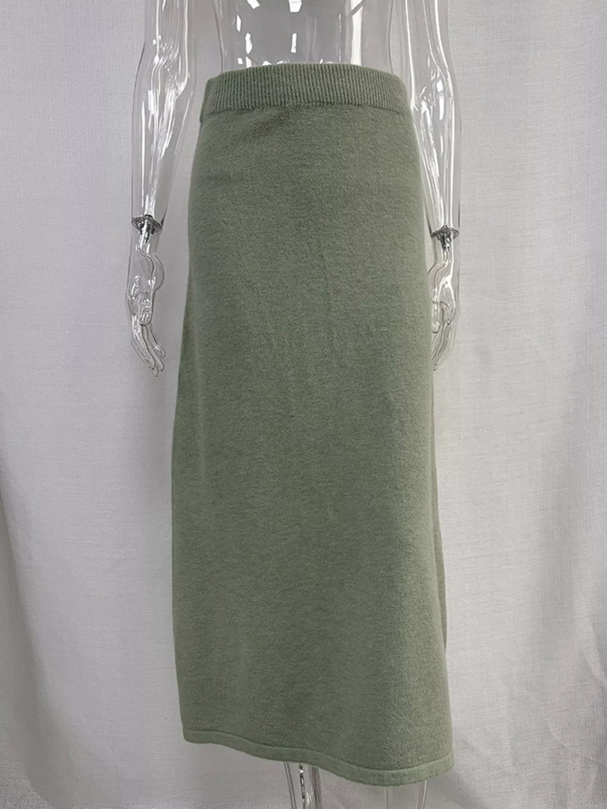 Zip-Up Mock Neck Cardigan and Matching Midi Skirt Sweater Set, view 16