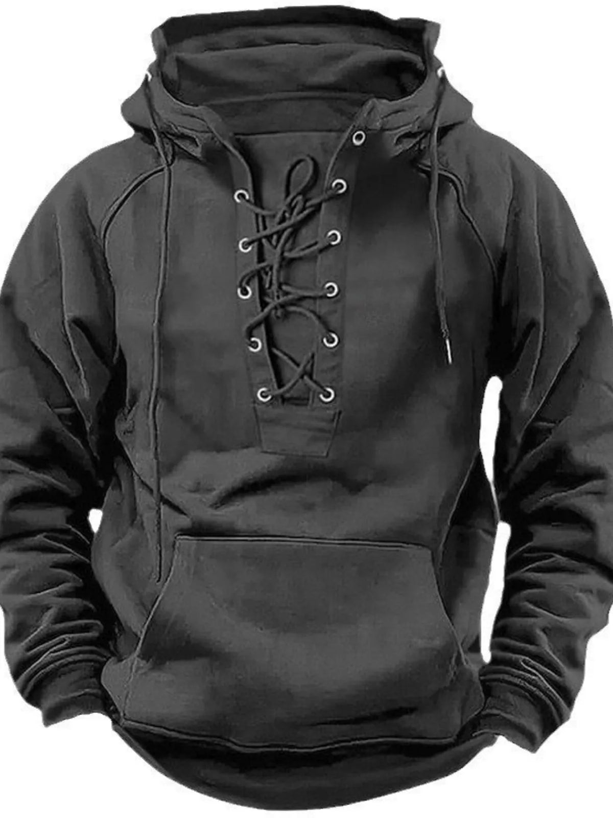 Men's Full Size Lace Up Front Raglan Sleeve Hoodie Plus Size