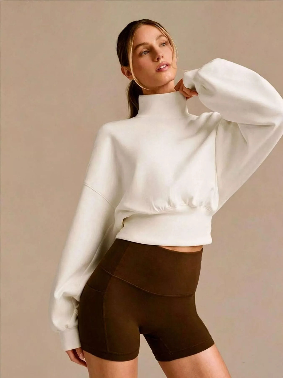 Turtleneck Dropped Shoulder Sweatshirt - Lilixa.store