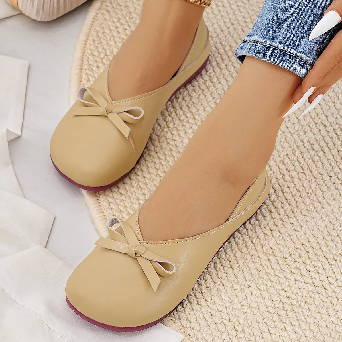 Bow Round Toe Flats Slip-Ons, view 14