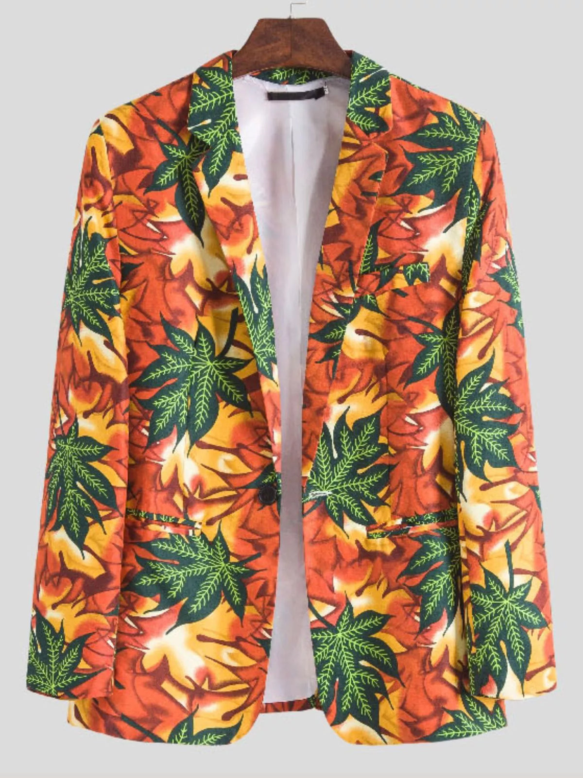 Men's Plus Size Vibrant Leaf Print Blazer - Lilixa.store