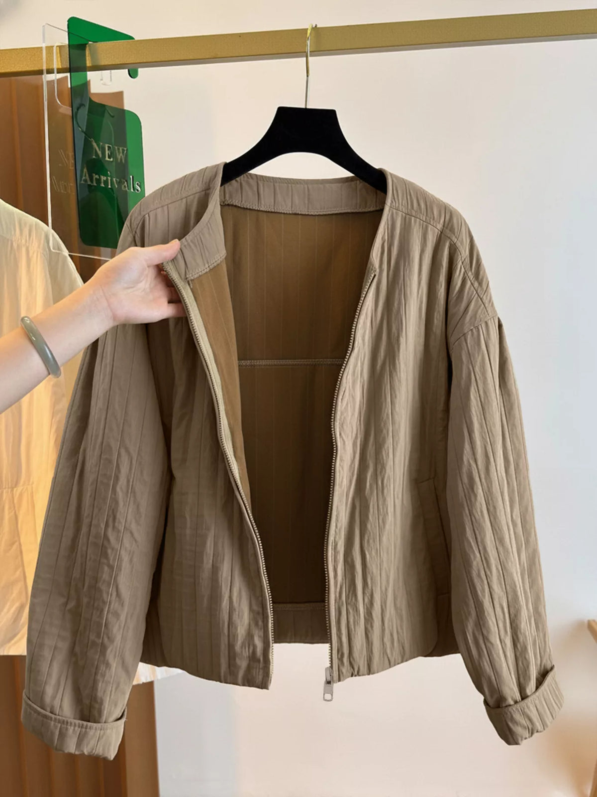 Zip Up Lightweight Jacket in Khaki, view 4