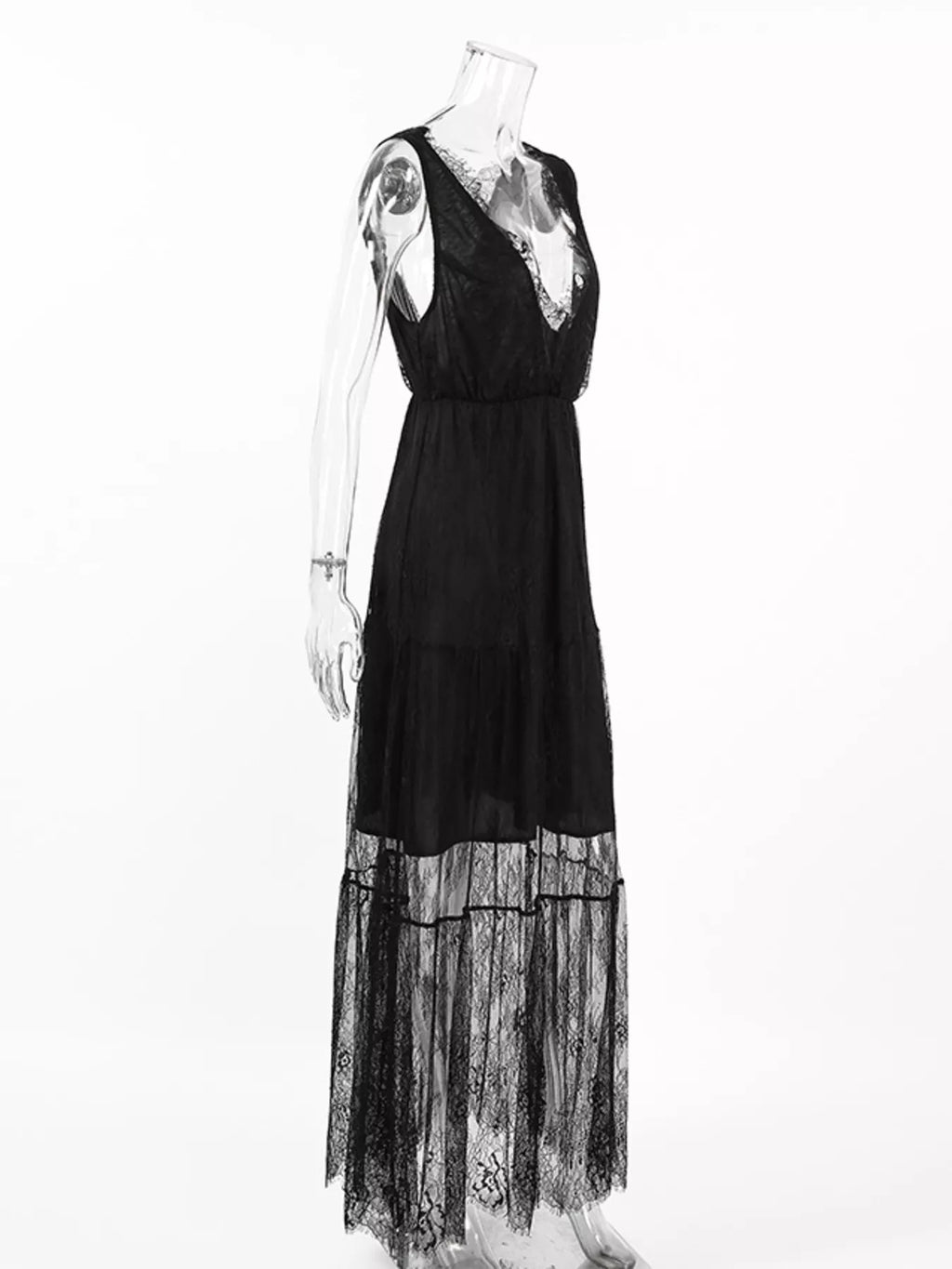 Lace V-Neck Sleeveless Maxi Dress - Lilixa.store
