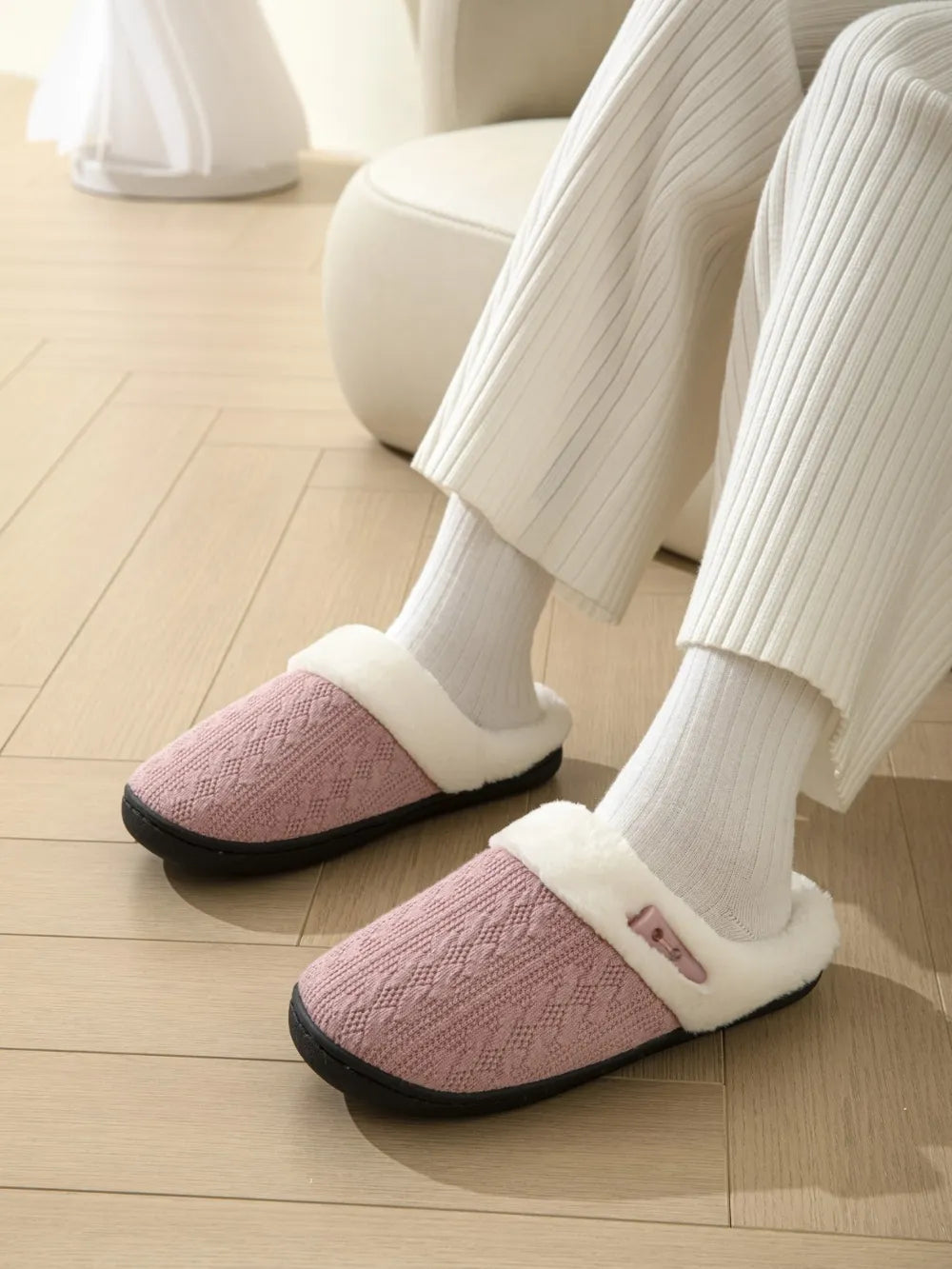 Horn Buckle Furry Texture Flat Slippers - Lilixa.store