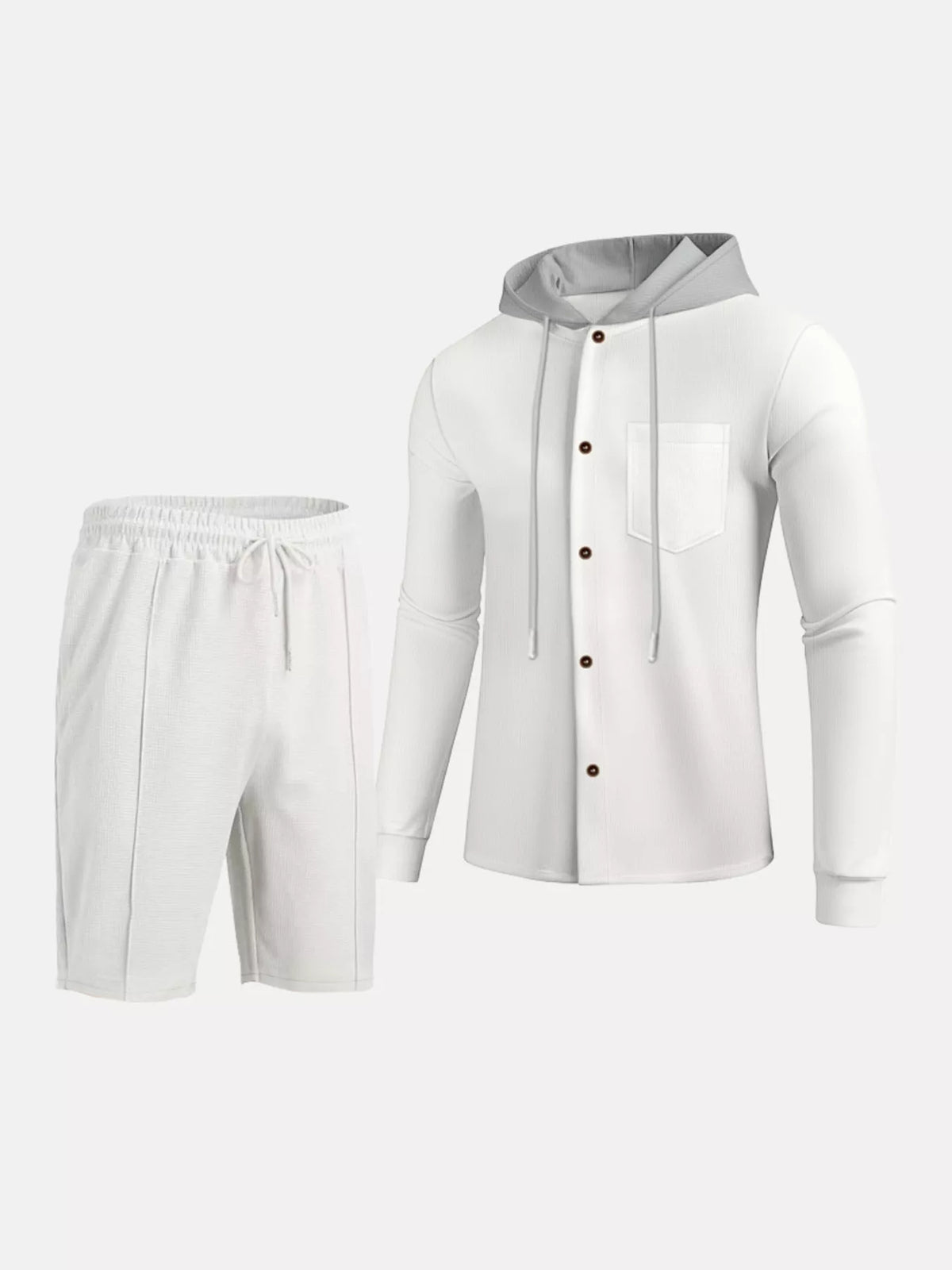 Men's Full Size Casual Hooded Button-Up Top and Shorts Set Plus Size - Lilixa.store