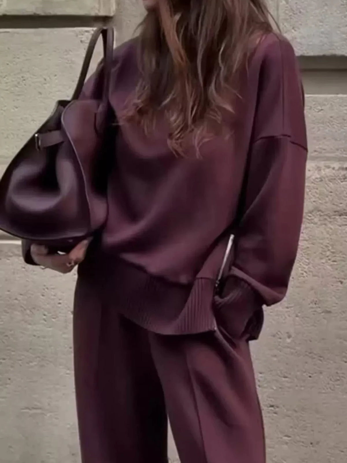 Dropped Shoulder Sweatshirt and Wide-Leg Pants Set