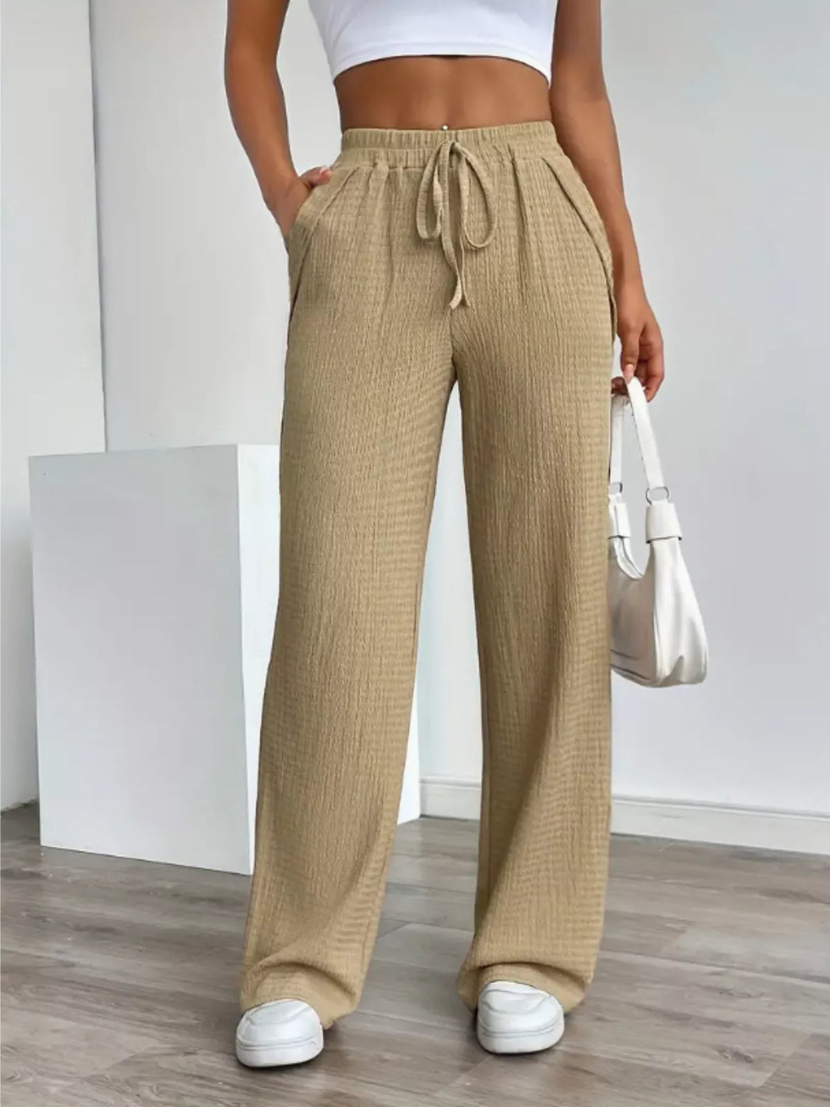 Texture Wide Leg Pants - Lilixa.store