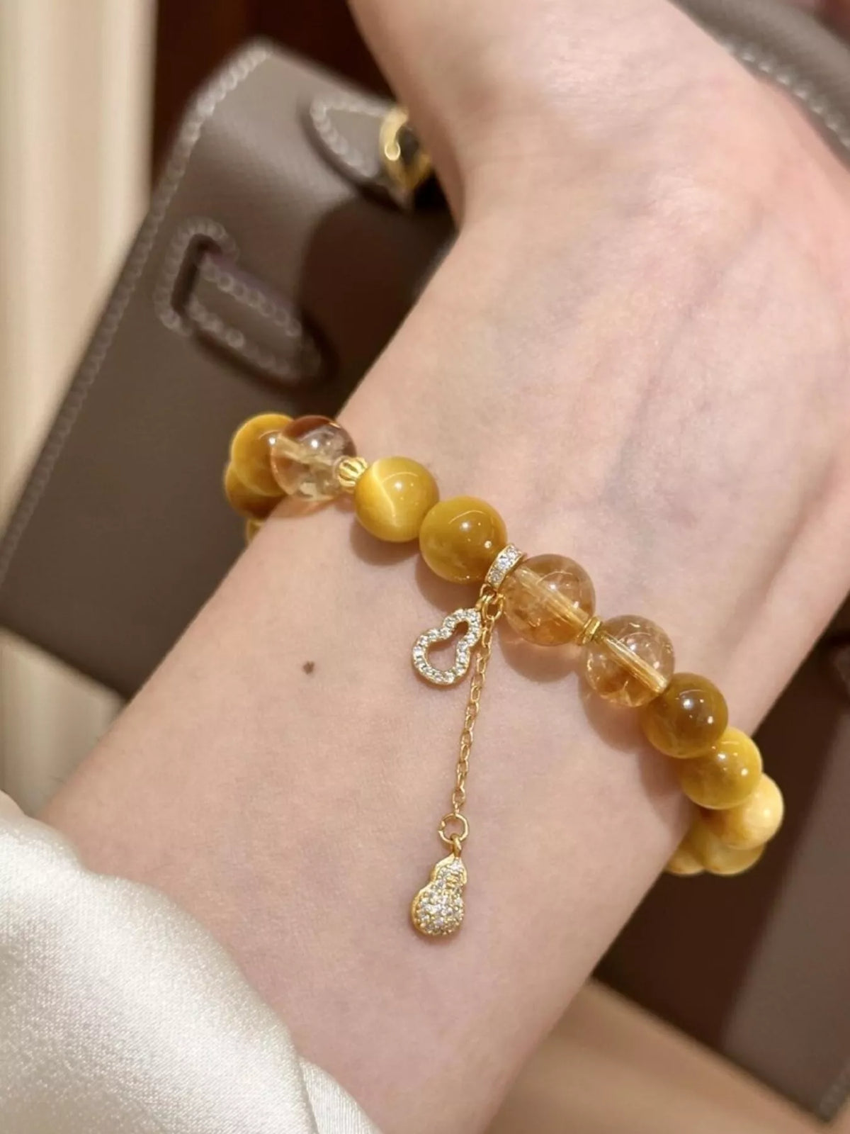 Tiger Eye Beaded Bracelet with Gourd Charm - Lilixa.store