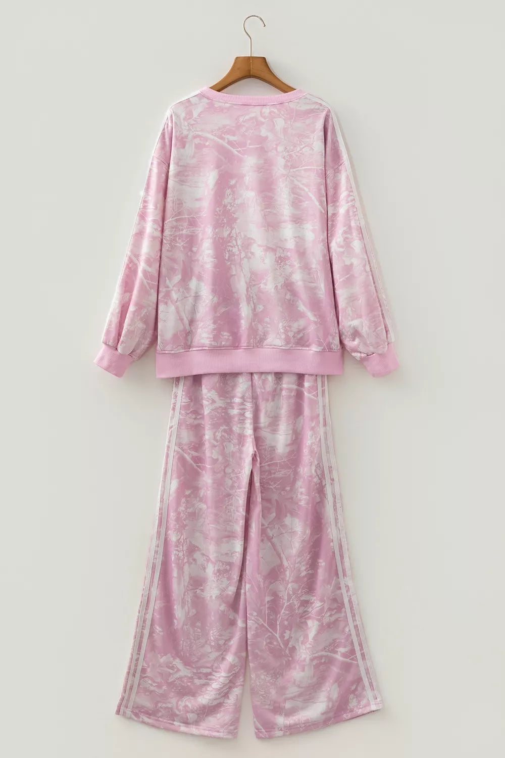 Abstract Print Side Stripe Detail Long Sleeve Top Loose Pants Set in Dusty Pink, view 6