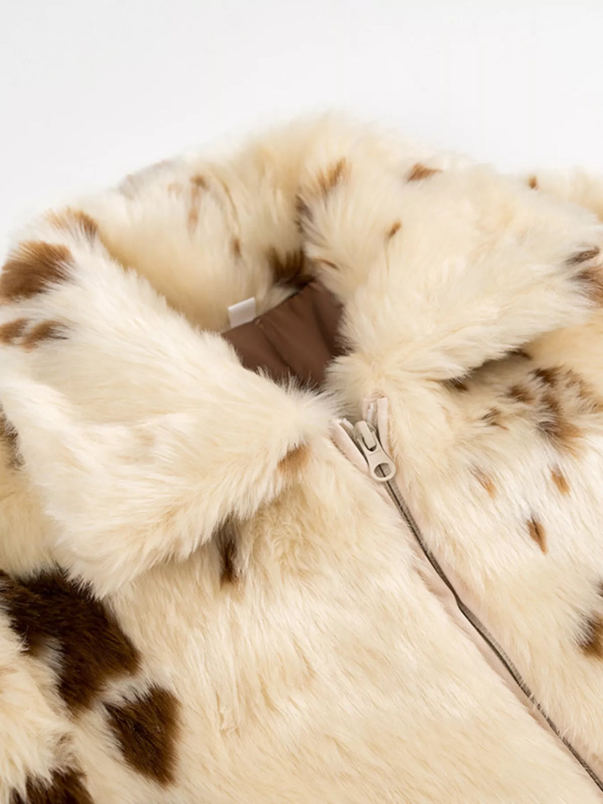 Faux Fur Zip Up Cropped Outerwear in Beige, view 10
