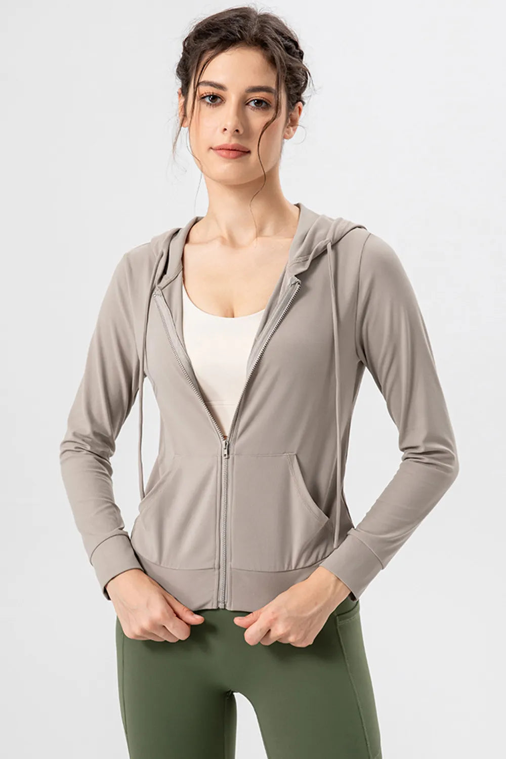 Drawstring Zip Up Hooded Active Outerwear - Lilixa.store