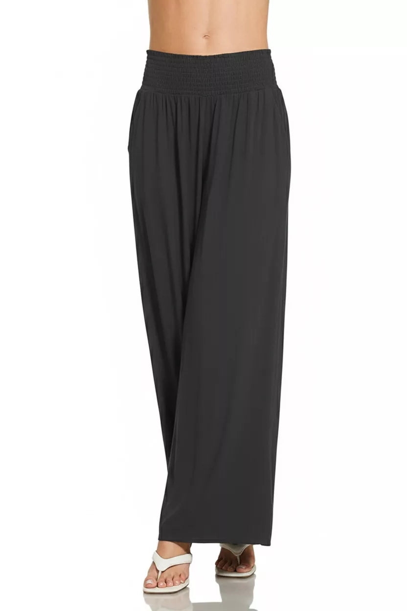 Zenana Smocked Waistband Wide Leg Lounge Pants - Lilixa.store