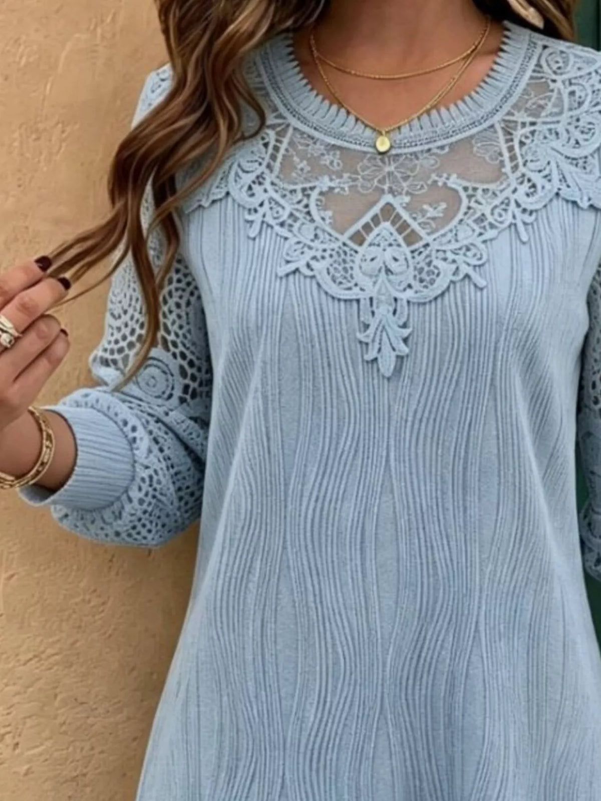Lace Patchwork Long Sleeve Blouse - Lilixa.store