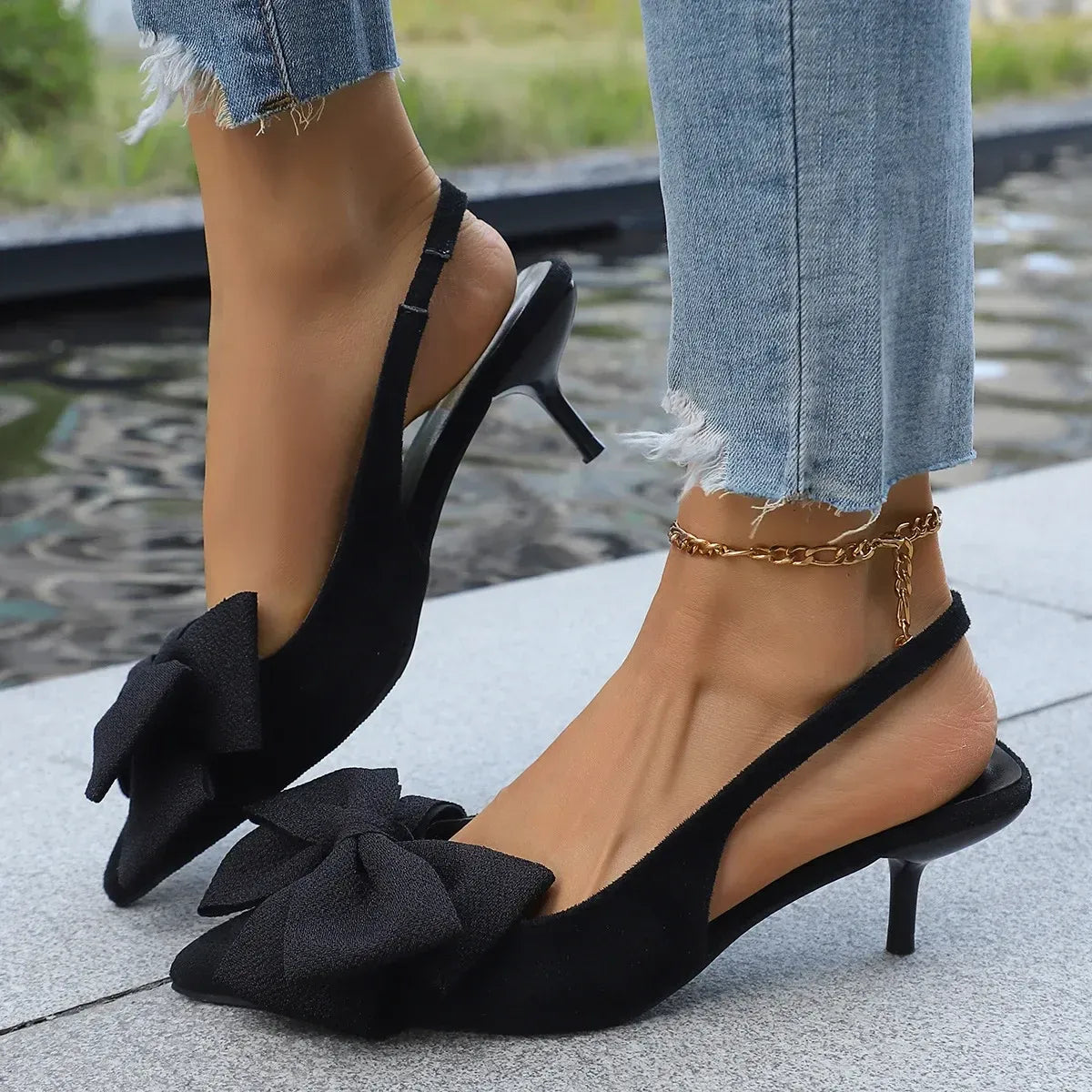 Bow Point Toe Kitten Heels Pumps - Lilixa.store