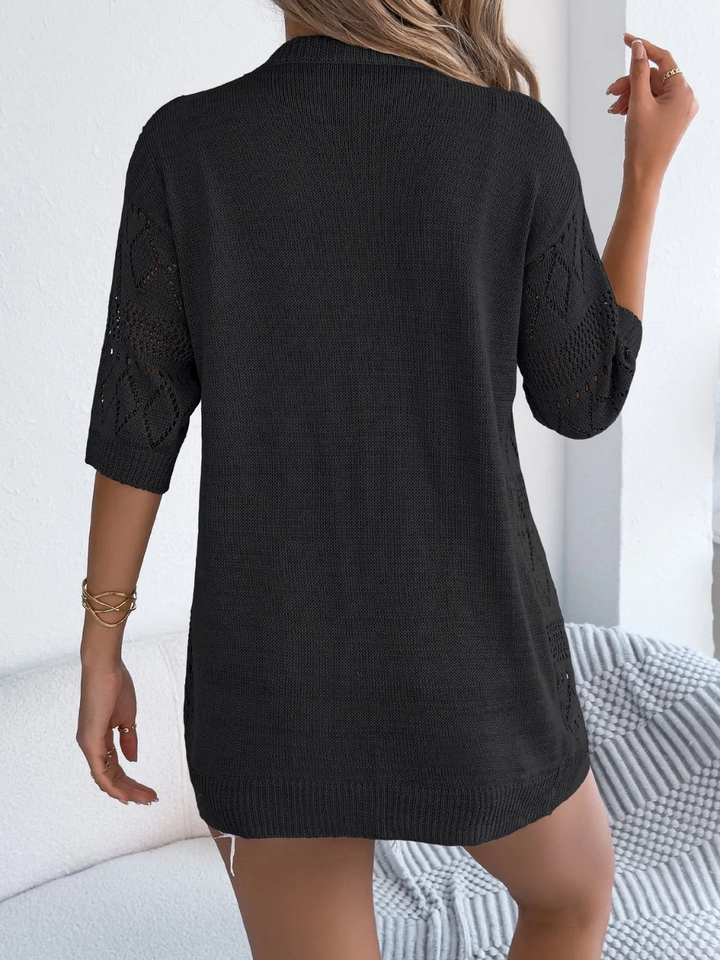 Openwork Open Front Half Sleeve Cardigan - Lilixa.store