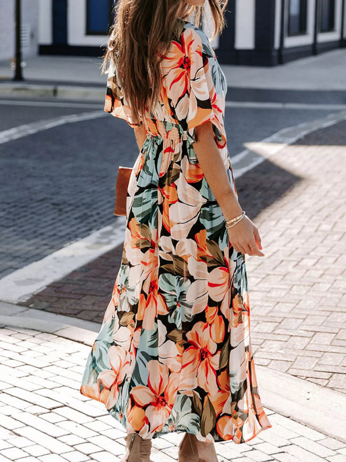 Floral Print V-Neck High Slit Maxi Dress, view 2
