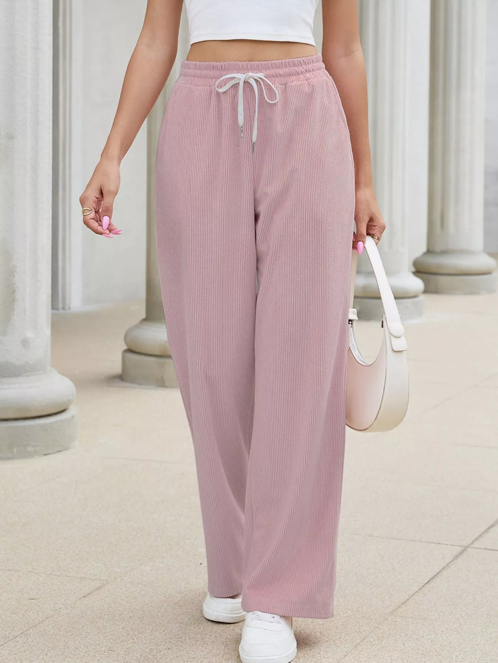 High-Waisted Drawstring Wide-Leg Casual Pants - Lilixa.store
