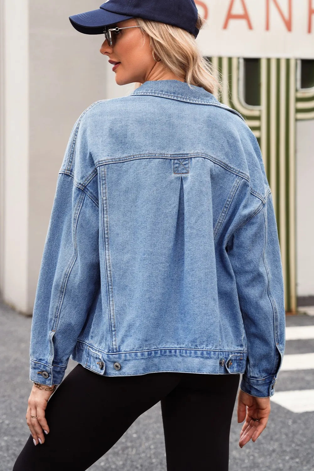 Pocketed Button Up Denim Jacket in Light Blue, view 6