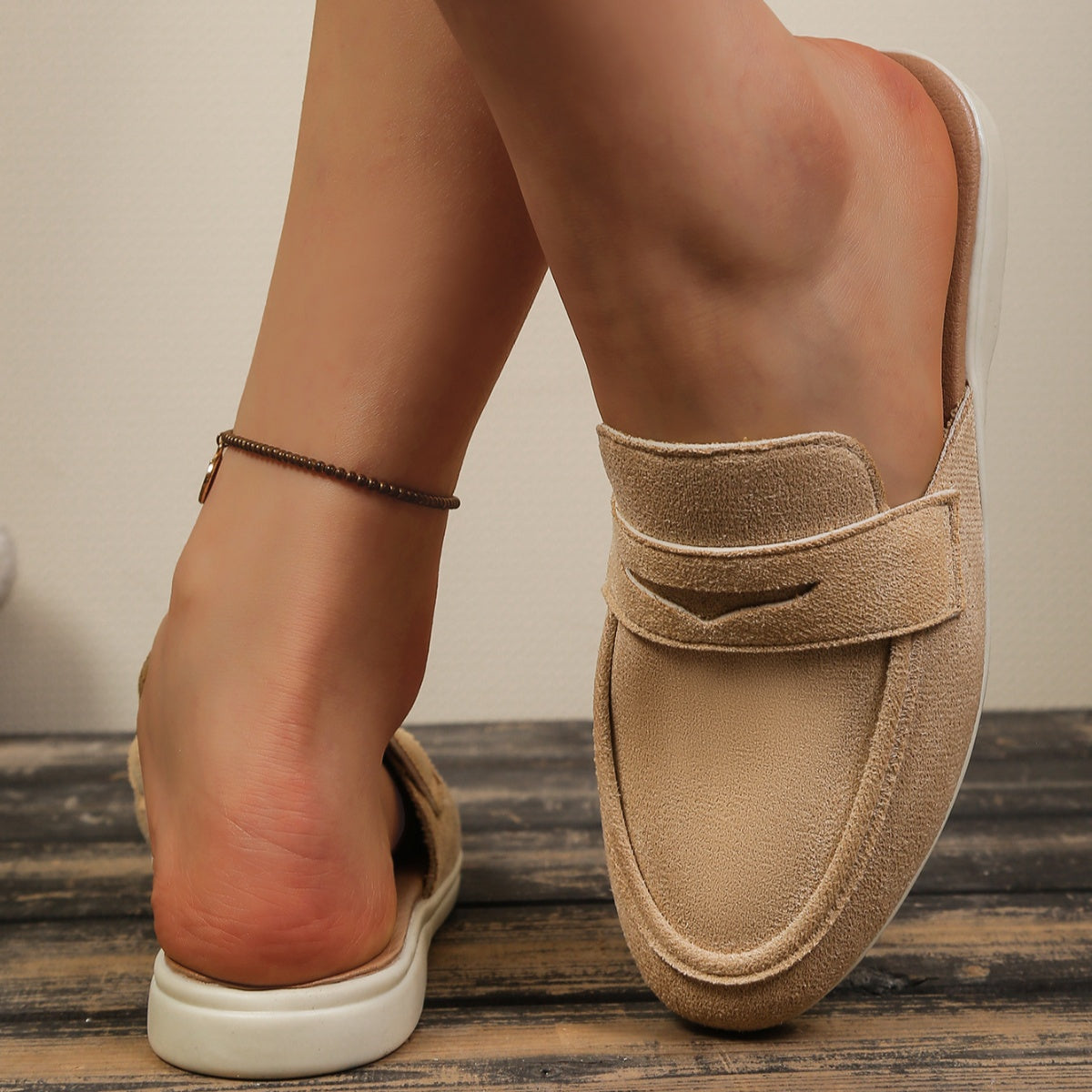 Round Toe Slip-Ons in Brown