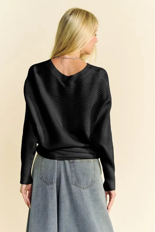 Davi & Dani Round Neck Batwing Sleeve Sweater - Lilixa.store