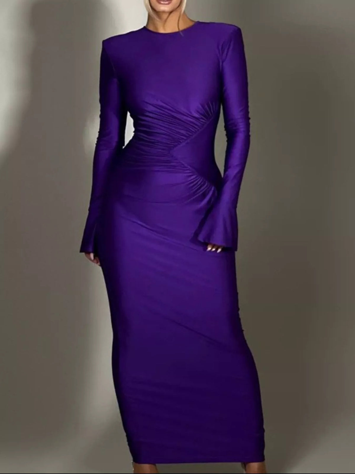 Ruched Long Sleeve Bodycon Maxi Dress - Lilixa.store