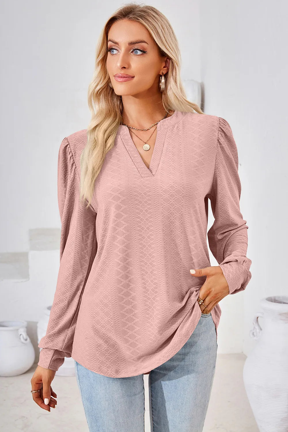Notched Long Sleeve T-Shirt - Lilixa.store