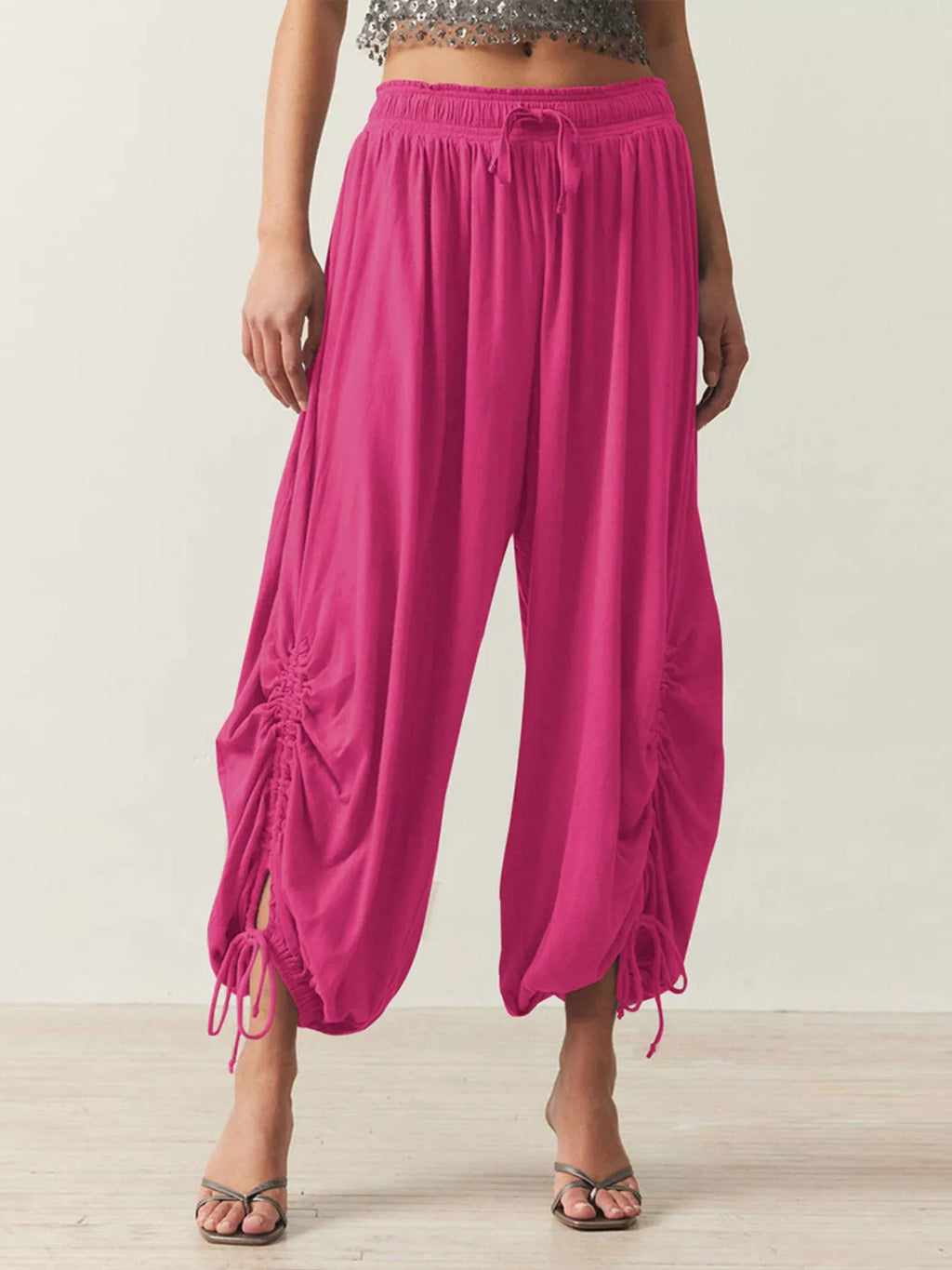 Ruched Drawstring Harem Pants - Lilixa.store