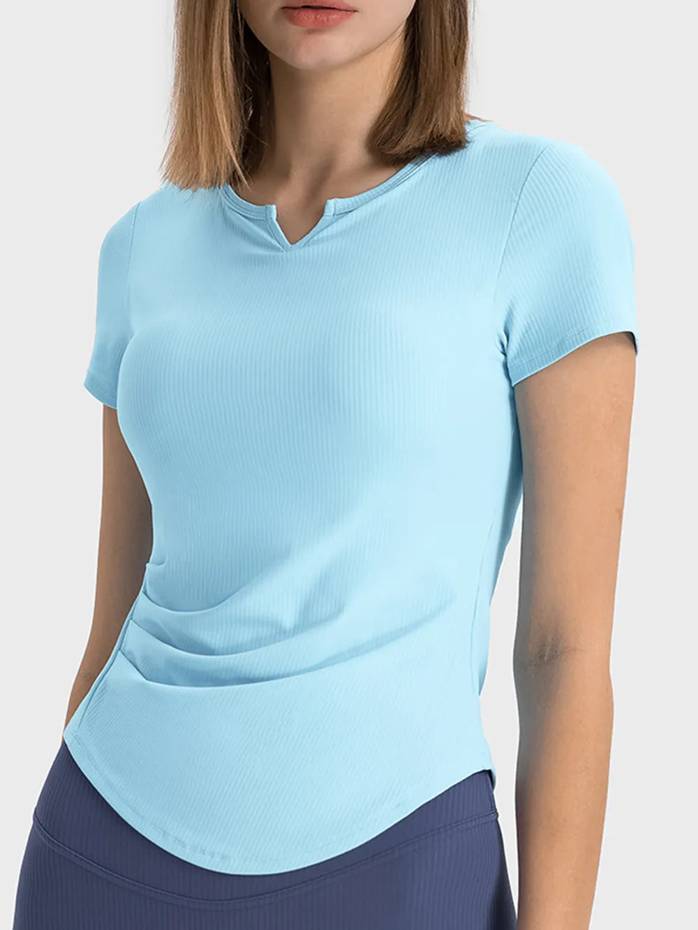 Millennia Notched Short Sleeve Active T-Shirt in Pastel Blue