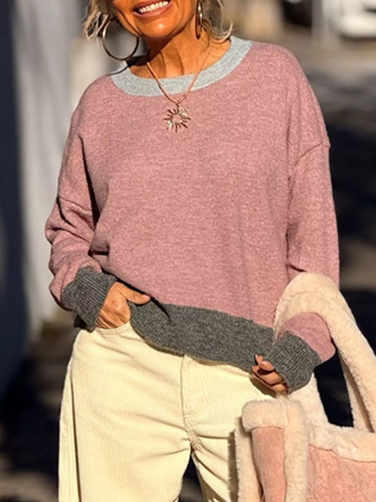 Contrast Trim Crew Neck Sweater