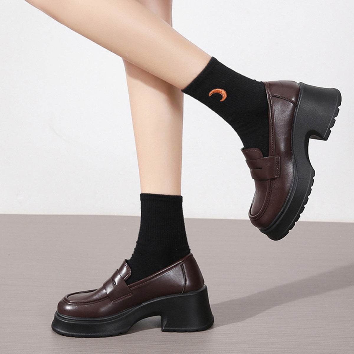 Round Toe Block Heels Loafers, view 4