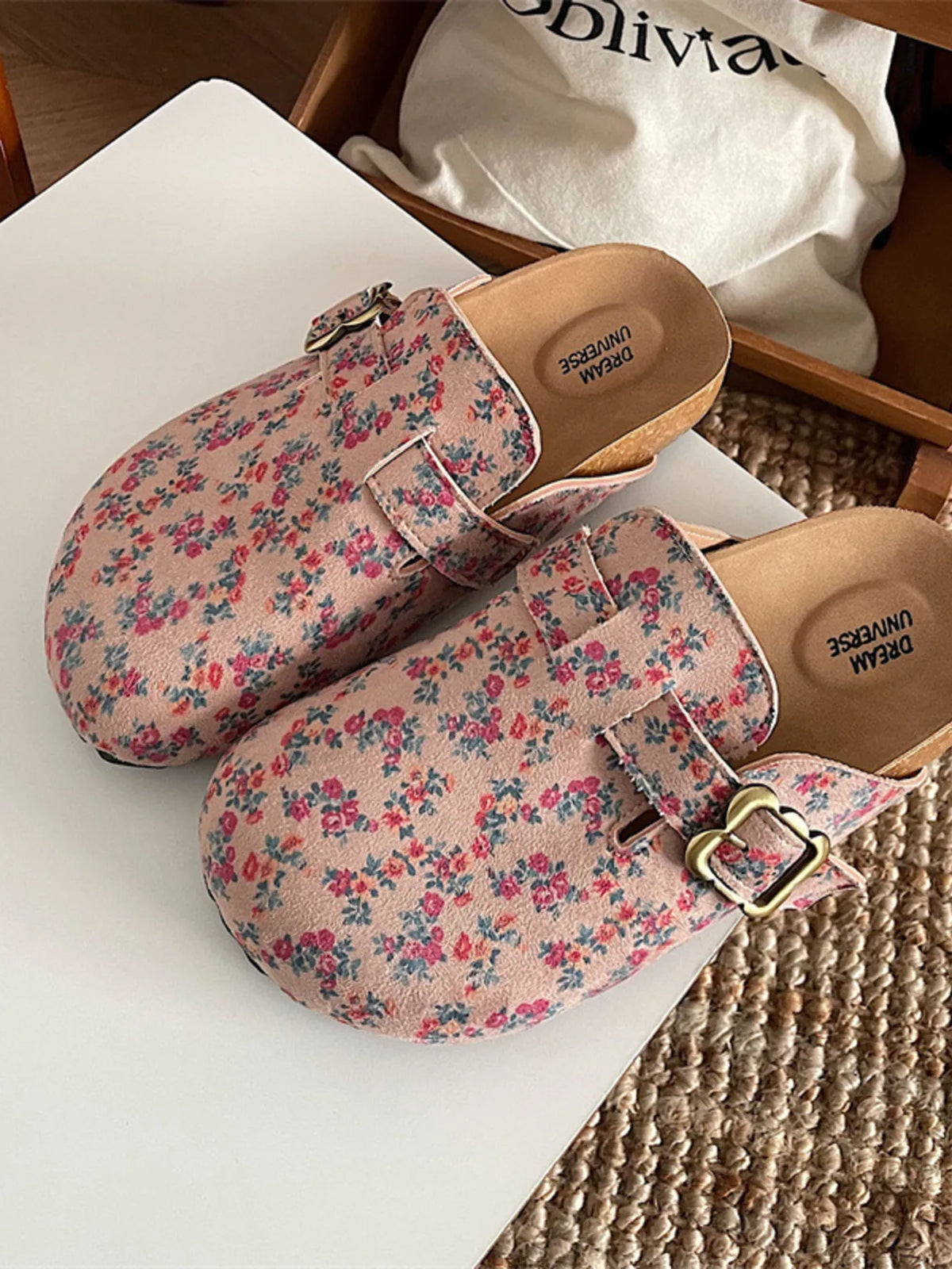 Floral Pattern Round Toe Slip-Ons in Floral Blue, view 9