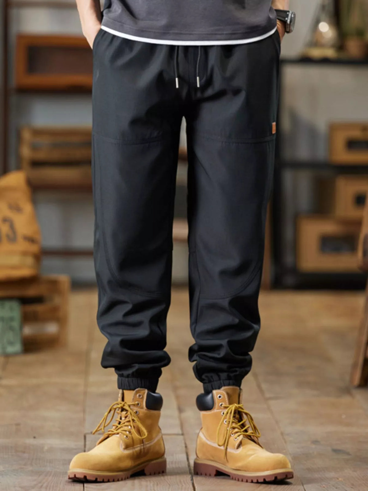 Men's Plus Size Elastic Waist Joggers in Black