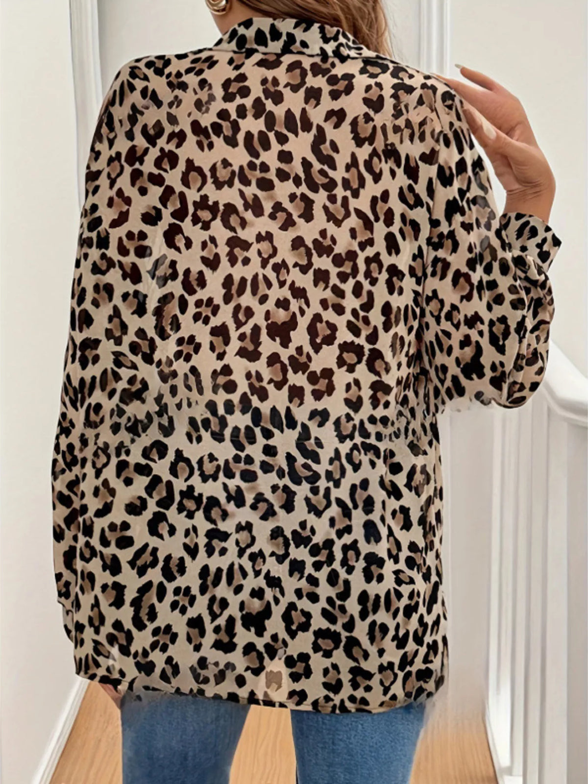 Leopard Print Button-Down Long Sleeve Shirt, view 3