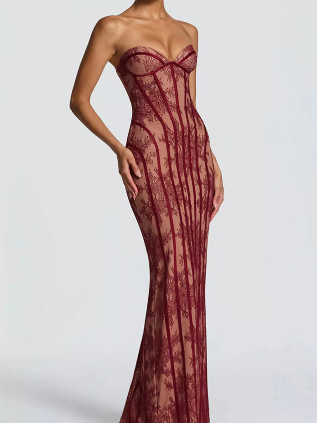Lace Up Back Strapless Maxi Dress - Lilixa.store