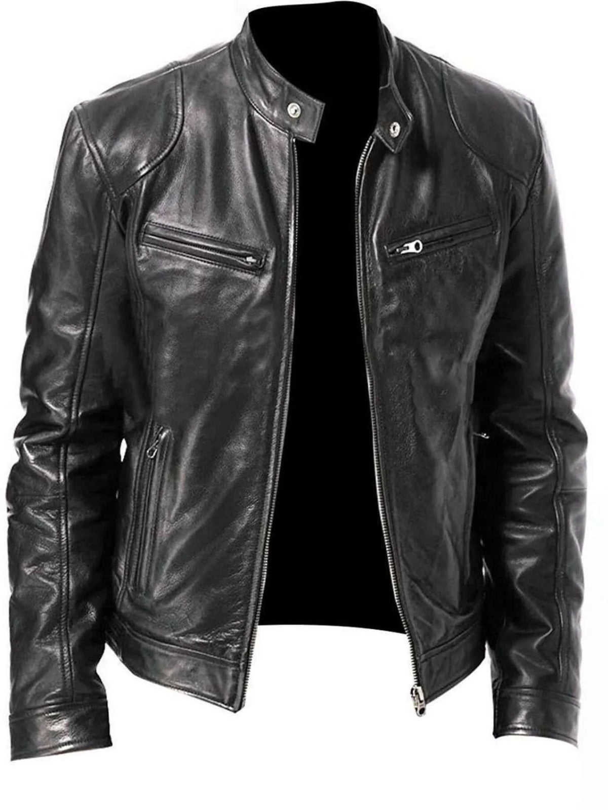 Men's Full Size Leather Biker Jacket with Zipper Pockets Plus Size - Lilixa.store