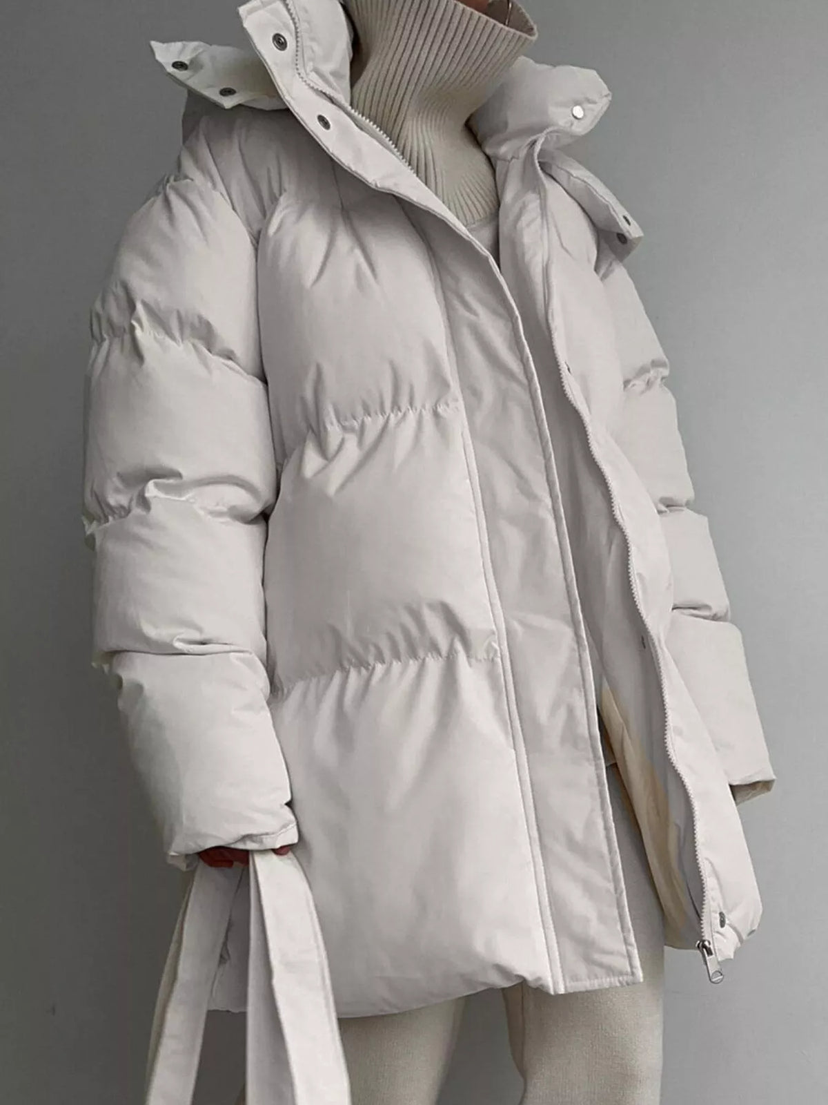 Mid-Length Thickened Hooded Winter Coat with Belted, view 9