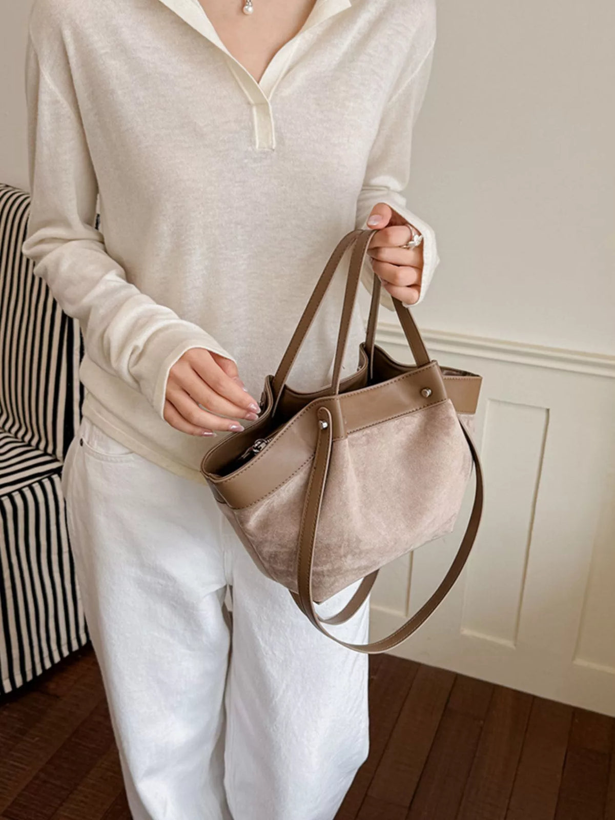 Leather Trim Tote Bag