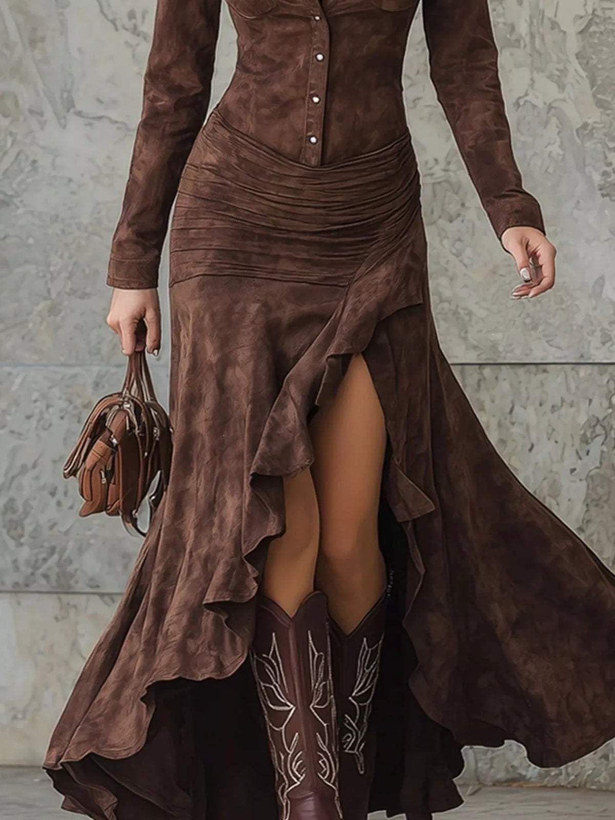Full Size High-Low Long Sleeve Maxi Dress Plus Size, view 2