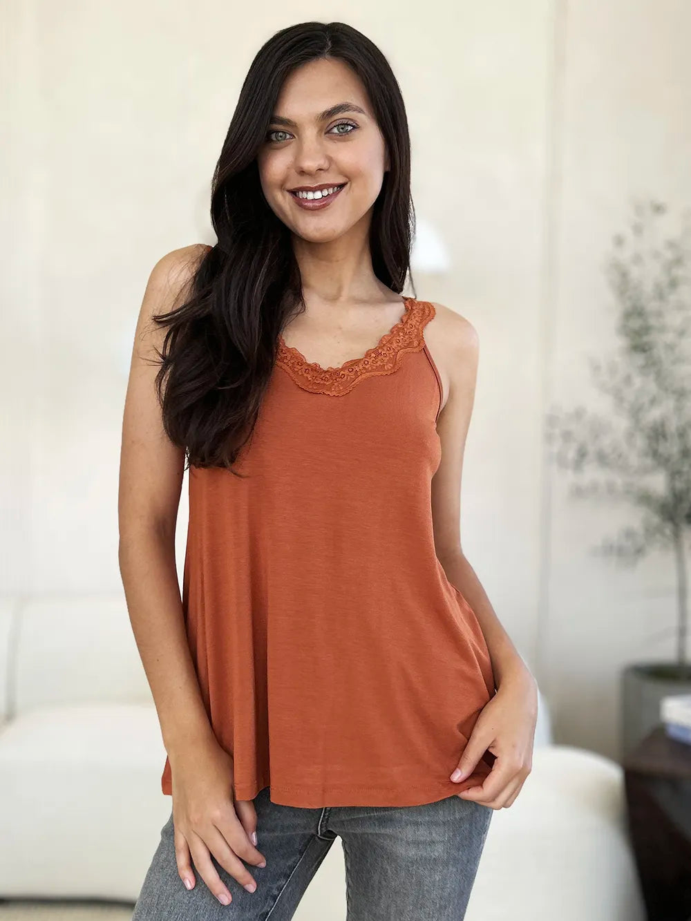 Basic Bae Full Size Lace Detail V-Neck Cutout Cami - Lilixa.store