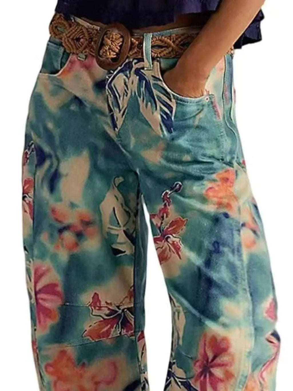 Printed Wide-Leg Jeans - Lilixa.store