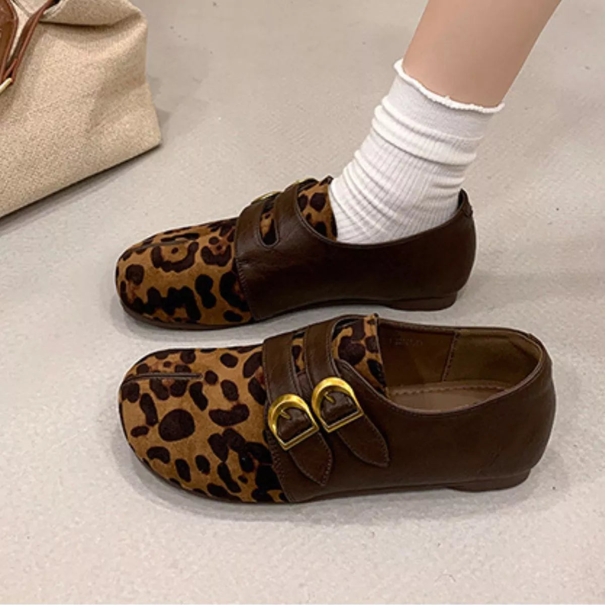 Split Toe Double Buckle Slip-Ons