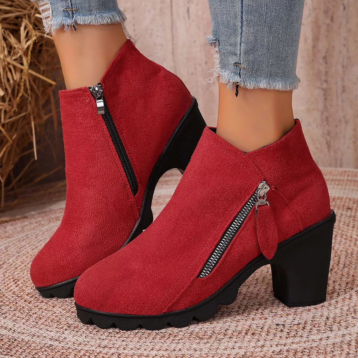 Round Toe Block Heels Boots