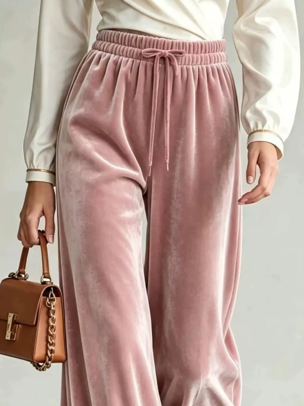 Velvet Wide-Leg Pants with Drawstring - Lilixa.store