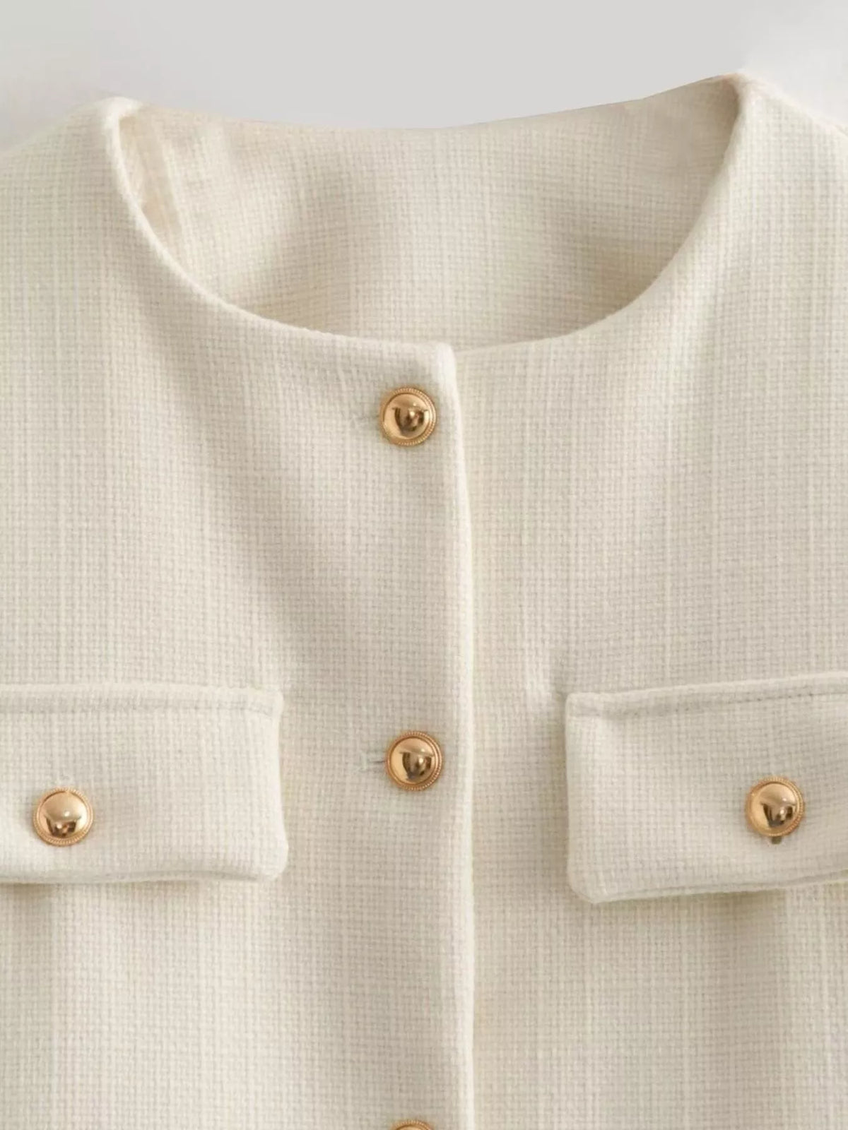 Tweed Button Up Cropped Outerwear - Lilixa.store