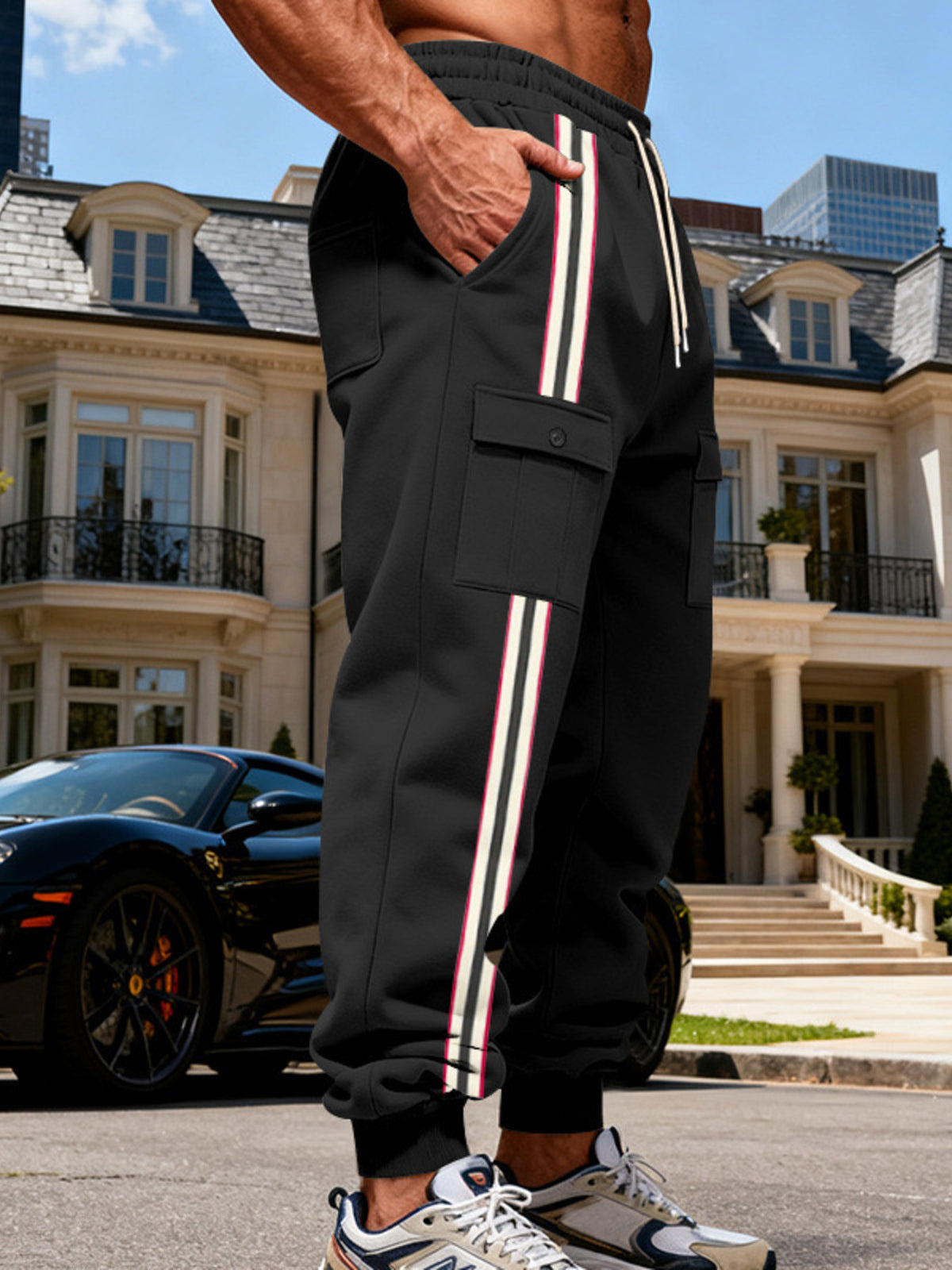 Men's Full Size Casual Striped Cargo Joggers Plus Size