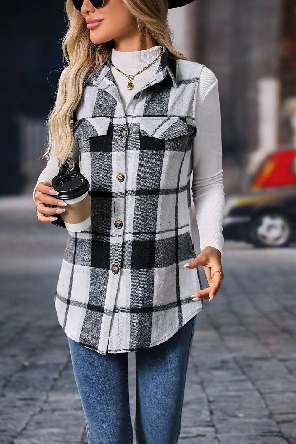 Plaid Button Up Vest Coat - Lilixa.store